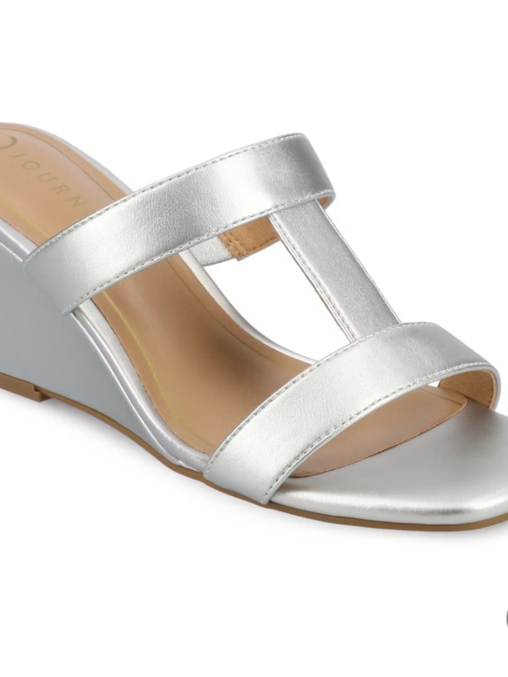 New with box-Journee Women's Clodie Wedge Sandals, Silver Size 11